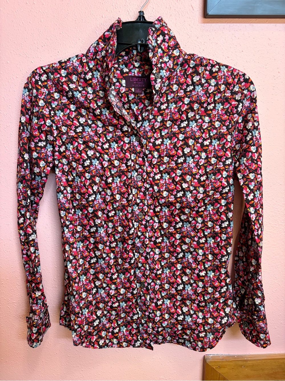 J. Crew Tie-neck Tuxedo Shirt With Ruffles In Liberty Art Fabrics Womens Size 2